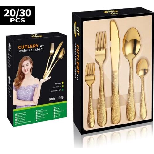 Gold Cutlery Tableware Set Stainless Steel Dinner Set 20/30 Piece Set Knife Fork Spoon Flatware Set Kitchen Device Sets Gift