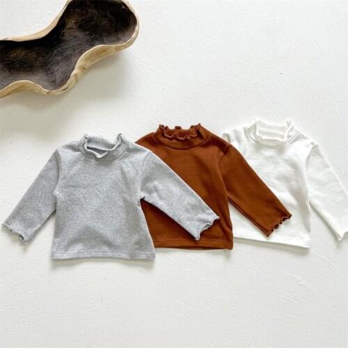 2021 New Baby Solid Color Long Sleeve T Shirts Autumn Baby Cotton Bottoming Tops Half High Collar Shirts Baby Clothes