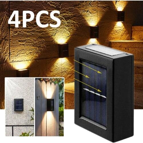 New 4Pcs Warm White Solar Light LED Fence Light Outside Garden Energy-Saving Wall Light Street Light For Courtyard Decoration