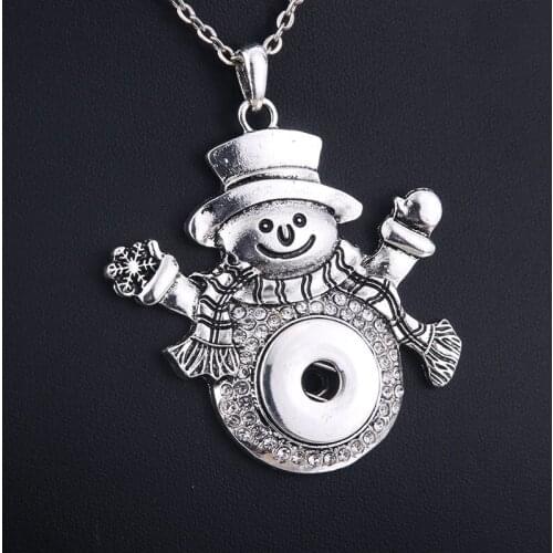 New Rhinestone Christmas snowman Snap Button Necklace Fit 18mm Snap Buttons Jewelry Snap Pendant Necklace Christmas gift