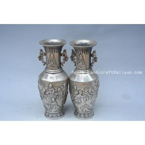 Very rare Qing Dynasty (QianLong1711-1799)silver vase,A Pair,Childrens games,with mark,Decoration,Free shipping