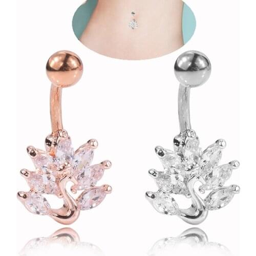 Navel Belly Piercing Ombligo Nombril Button Rings Percing Piercings Ring Pircing De Umbigo Ombelico Pirsing White Zircon Peacock