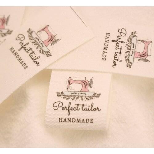 Custom Sewing Label, Handmade Tags, Name,Cotton Ribbon, Logo or Text, Personalized Brand, Sewing machine, 25mm x 70mm (MD5235)