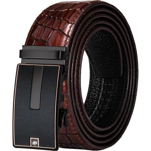 Top Quality Metal Automatic Buckle Cow Leather Men Belts Famous Brand Belt Strap Luxury Crocodile Leather Belts For Men DiBanGu