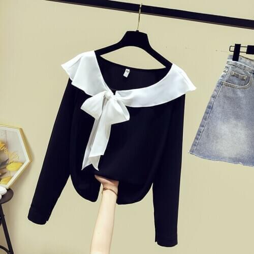 New Autumn Shirts 2020 Womens Long Sleeves Patchwork Bow Shirt Ladies Girls Female All-match Casual Shirts Blouse Tops A3731