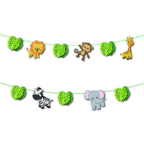 Safari Jungle Theme Party Banners Cartoon Lion Zebra Hanging Hunting For Kids Birthday Party Backdrops Decoration BA097