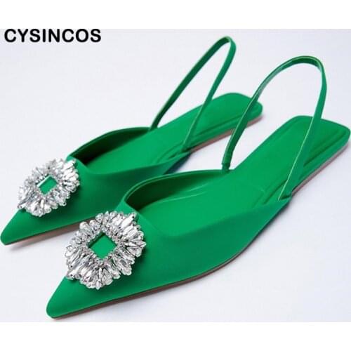 ZA New Brand Women Sandals Fashion Luxury Crystal Sequined Slingback Ladies Sandals Thin Low Heel Elegant Pumps Female Shoes
