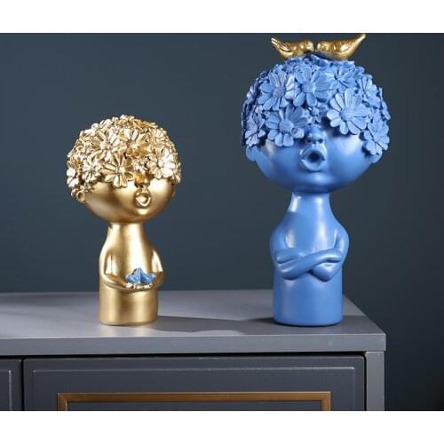 Nordic Flower Head Character Resin Adornments Home Livingroom Desktop Figurines Crafts Office Coffee Table Ornaments Decoration