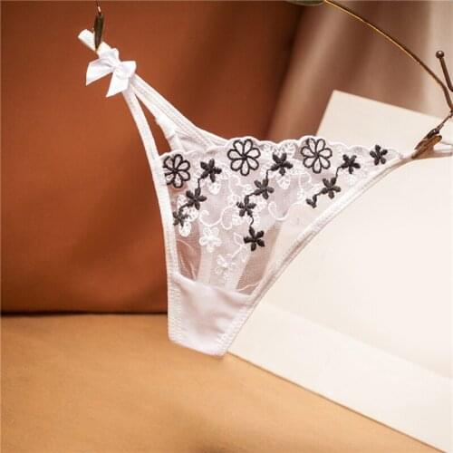 Fashion Floral Embroidery Female Thongs Hollow Mesh Transparent G String Womens Sexy Ultra-thin Underpanties