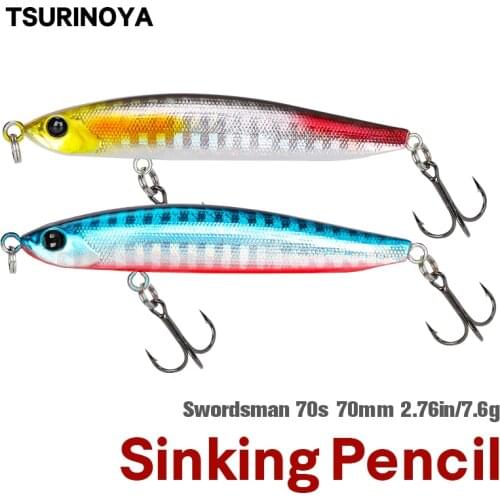 TSURINOYA DW89 70S Sinking Pencil Fishing Lure SWORDSMAN 70mm 7.6g Bass Trout Artificial Hard Baits Horizontal Fall Rolls Lure