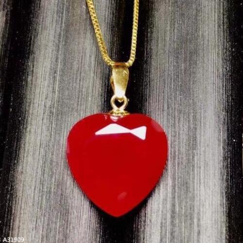 KJJEAXCMY Fine Jewelry 18K yellow gold inlaid natural red stone ladies pendant support detection luxury flash