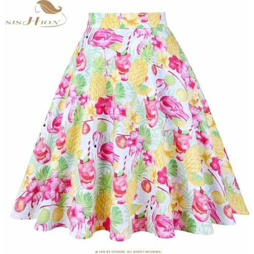 50s 60s Swing Skirt Flower Pineapple Flamingo Floral Print Cotton Rockabilly Retro Vintage Skirts High Waist Summer Skater Skirt