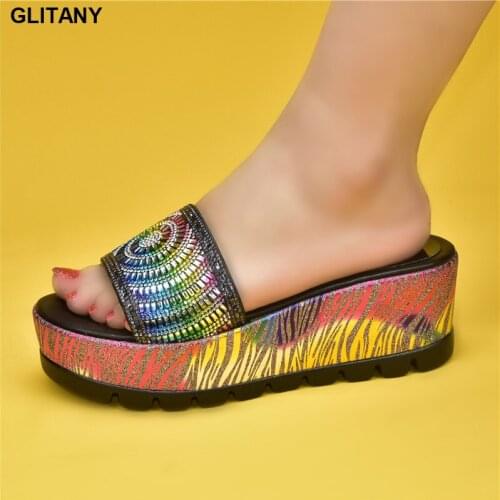 New Arrival Women Summer Slippers Ladies Rhinestone PU Wedges Shoes Female Casual Slingbacks Sandals Comfortable Platform Woman