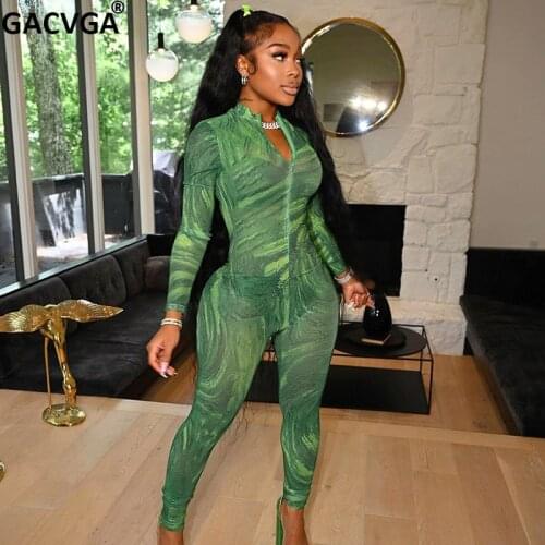 GACVGA Printed Sexy Bodycon Jumpsuit Women Slim Romper Fashion Streetwear Autumn Jumpsuits Ladies Partywear Overalls Ropa Mujer
