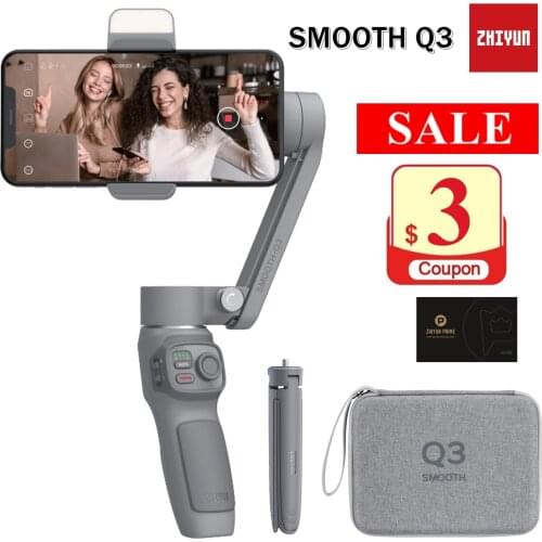 Zhiyun Smooth Q3 3-Axis Gimbal Stabilizer with 180° Rotatable Fill Light for iPhone 12Pro Xs Max 8 Android Cell Phone Smartphone