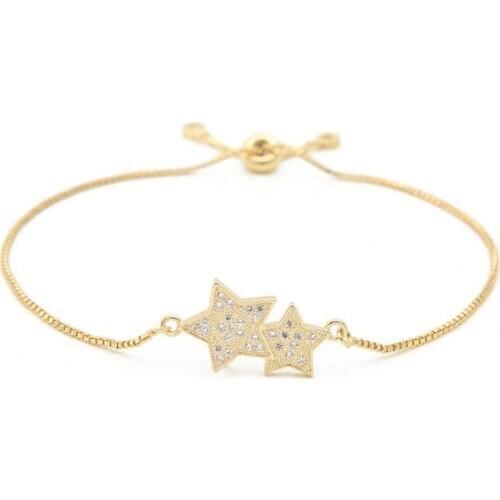 Gold silver Chain bracelet micro pave cz rope Cubic Zirconia adjusted Macrame white Stars Charms Women eg23 Bangles Jewelry