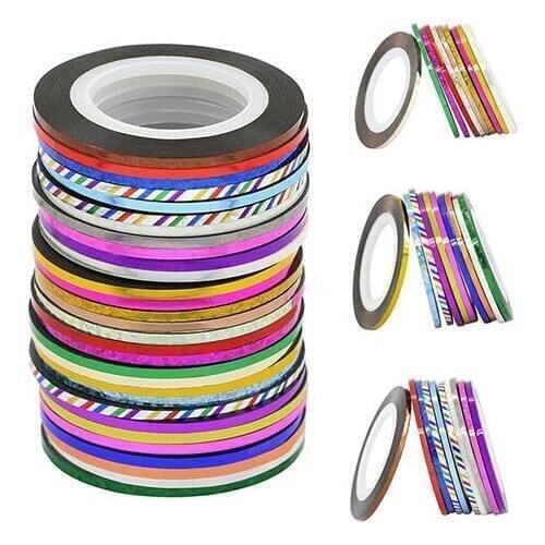 10Pcs 2mm Widened Glitter Nail Art Tip Striping Tape Line Adhesive Sticker Decal