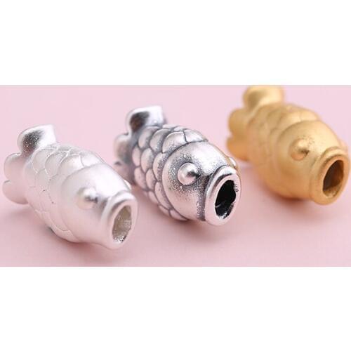 100% 3D 999 Silver Fish Beads Good Luck Jewelry Beads Real Silver Lucky Fish Beads DIY Jewelry Findings