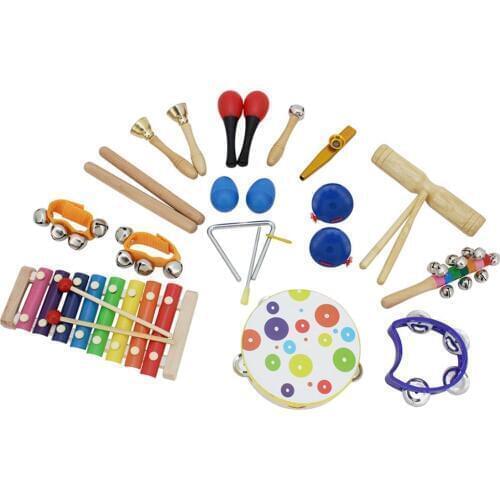 19Pcs/Set Wooden Tambourine Xylophone Sand Hammer Music Instrument Education Toy