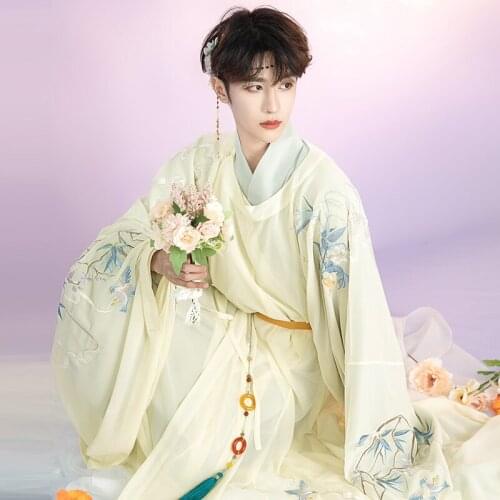 2021 oriental style men hanfu clothes round neck ming dynasty exquisite embroidery hanfu vintage style handsome multicolor hanfu