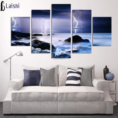 5pcs diamond embroidery Natural landscape sea reef, lightning diamond mosaic diamond painting full square round diamond decor