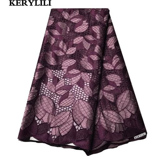 African Fabric Deep Purple Net French Lace Rhinestone High Quality Original Design Wedding Dress KRL -28773