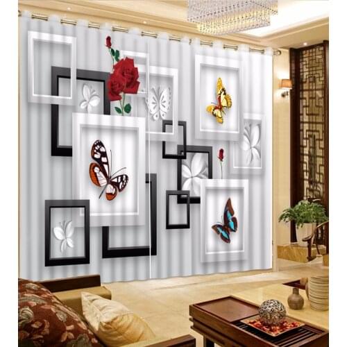 Atmosphere square butterfly 3D Blackout Sheer Curtan Modern Fashion gray Window Curtain For The Living room Bedroom