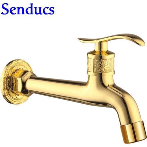 Free shipping Home Golden washing machine faucet for single cold washing machine mixer tap of solid brass gold bibcocks