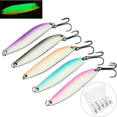 5pcs lot 6.5cm 13g Metal Sequin Spinner Noctilucence Luminous Fishing Lures Jig Bait with Box