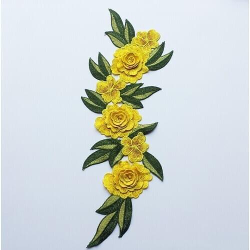 Large 3D Embroidery Bamboo Leaf Flower Clothes Decoration Patch Applique Cheongsam Dress Diy Repair Hole Hand Sewing RS2984