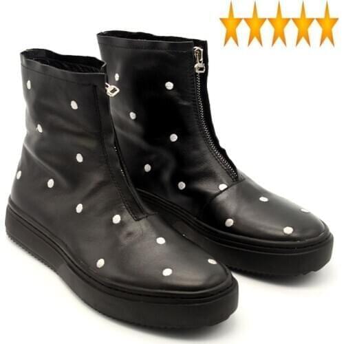 Dot Winter Polka Designer White Embroidery Runway Ankle Boots Men Zipper High Toe Punk Thick Platform Male Nature Leather Shoes