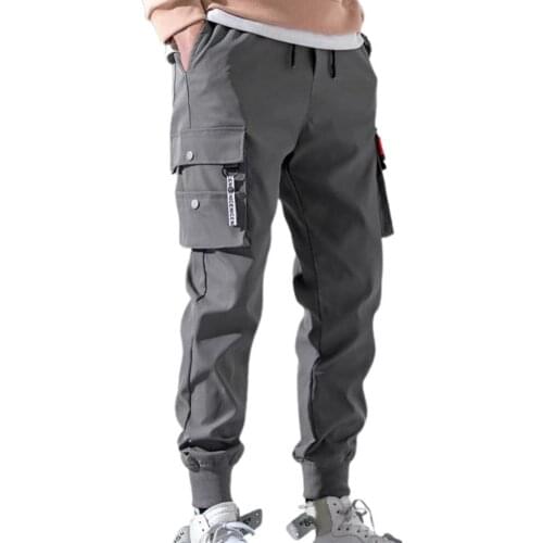 Men Pants Solid Color 2 Colors Thin Male Men Beam Feet Cargo Long Pants Men Drawstring Strap Elastic Waist Men Cargo Pants