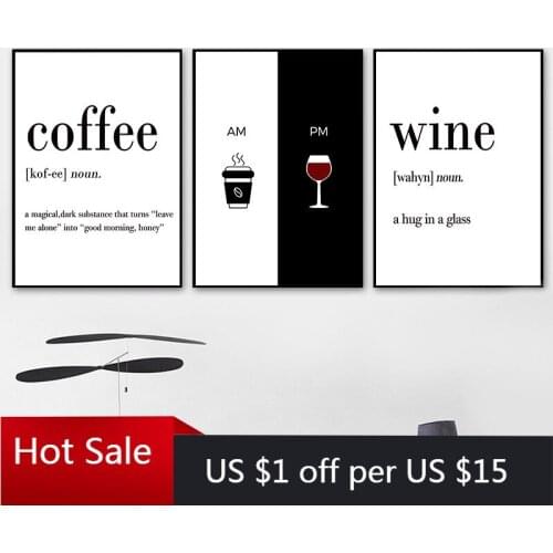 Black And White Minimalist Coffee Wine Quote Art Posters And Prints Picture Canvas Painting Wall Decor Pictures Room Decor Wallp