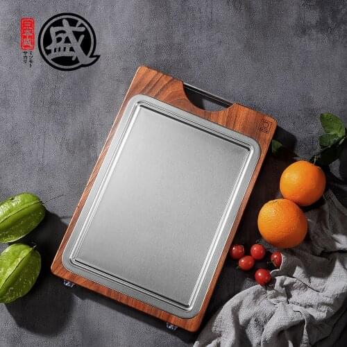 MITSUMOTO SAKARI Double-sided Cutting Board with Rosewood Ebony Wood and Stainless Steel Whole Wood Chopping Blocks