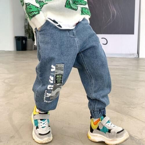 2020 Autumn New Kids Jeans Elastic Waist Stretch Denim Pants Big Children Spring Clothing 3 To 14 Years Virgin Korean Pants Feet