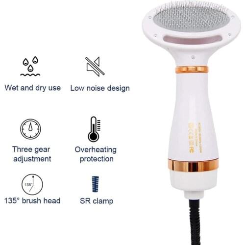 Family pet Hair Dryer with Slicker Brush 3 Heat Settings Portable Dog Blower Home Grooming Furry Drying for Small Large Cat Dog