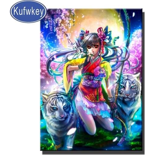 Full Square round Diamond Painting Fairy Tiger Animals 5D Diamond Embroidery sale wild Animal Diamond Mosaic Handmade Home Decor