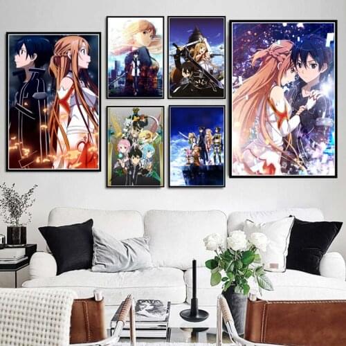 Canvas Painting Video Game Sword Art Online Kirito Asuna Japan Anime Poster Prints Art Wall Pictures For Living Room Home Decor