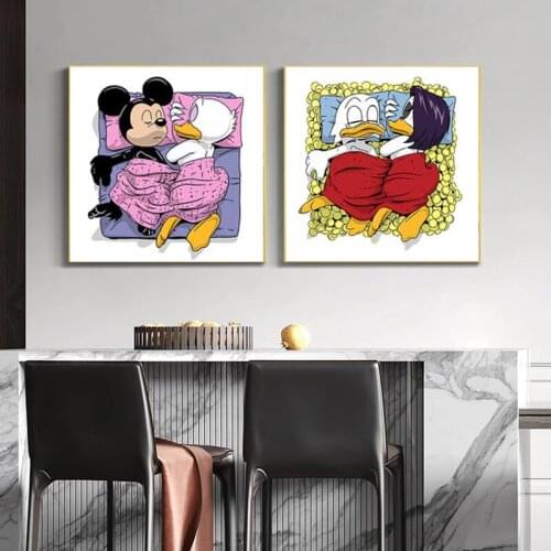 Disney Canvas Painting Posters and Prints Art Cartoon Mickey Mouse Donald Duck Wall Art Pictures for Kids Room Decoration Cuadro