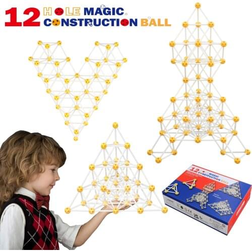 130 Pcs 12-Hole Magic Construction Building Block Balls STEM Architect Training 3D Puzzle Toy for Children
