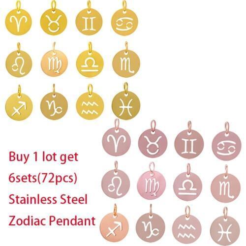 6sets 72pcs/lot Gold & Rose Gold Zodiac Pendant 12mm*17mm HOT DIY Constellations Charm 6pcs Per Sign Stainless Steel Charm Mixed