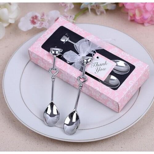 2pcs/set Valentines Gift Creative Love Tea Coffee Drinking Stainless Steel Spoon Teaspoon Bridal Shower Wedding Bridal Party