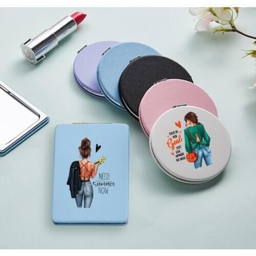 Fashion Girl Makeup Mirror with 2 Side for lady Smal Portable Travel Folding Magnifying Compact Pocket Cosmetic Vanity Mirrors