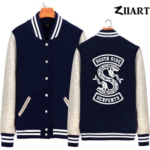 Man Jacket Boy Coat Single Breasted Baseball Snake Riverdale South Side Serpents Black White Fleece Autumn Winter ZIIART