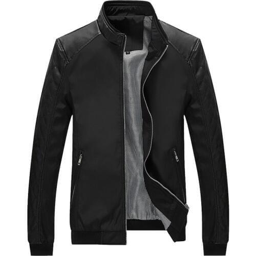 Brand Jacket Men Casual Fashion Jacket Coat Spring Clothing Wear Stand Collar Slim Fit PU Leather Patchwork Outerwear & Coats