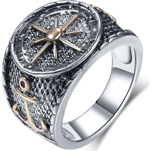 Megin D Vintage Personality Silver Planting Captain Compass Alloy Rings for Men Women Couple Family Friend Fashion Gift Jewelry