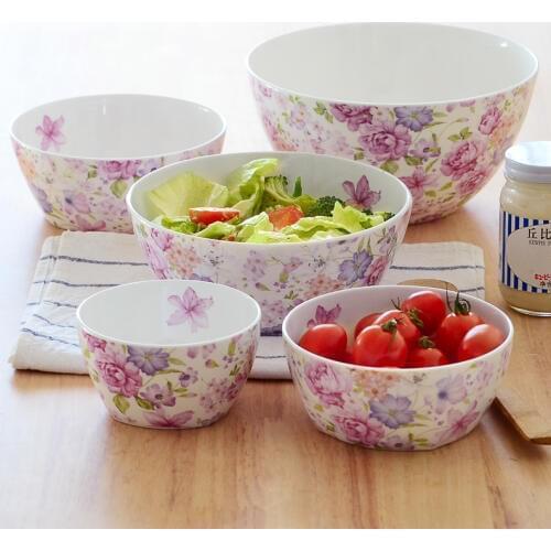 5pcs set, floral bone china dinner bowl set for cooking kitchen, porelain ramen bowl, ceramic noodle bowl, for dinner service