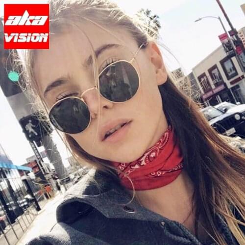 AKA VISION Luxury Oval Sunglasses Women Brand Designer Eyewear For Women/Men Small Round Glasses Vintage Metal Oculos Feminino