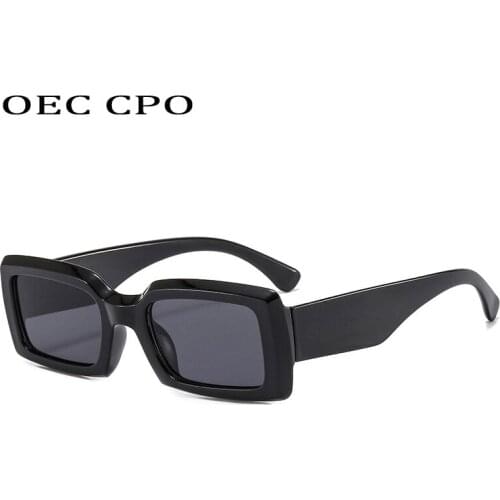 OEC CPO Vintage Rectangle Sunglasses Women Fashion PC Frame Square Sun Glasses Female Classic Retro Black Eyewear Oculos UV400