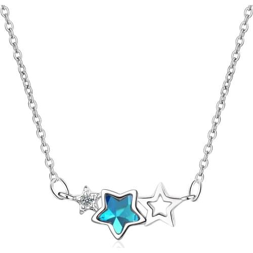Blue Star Crystal Zircon Sterling Silver Chain Necklace For Women Cute Fashion Jewerly New Arrival Hot Sale